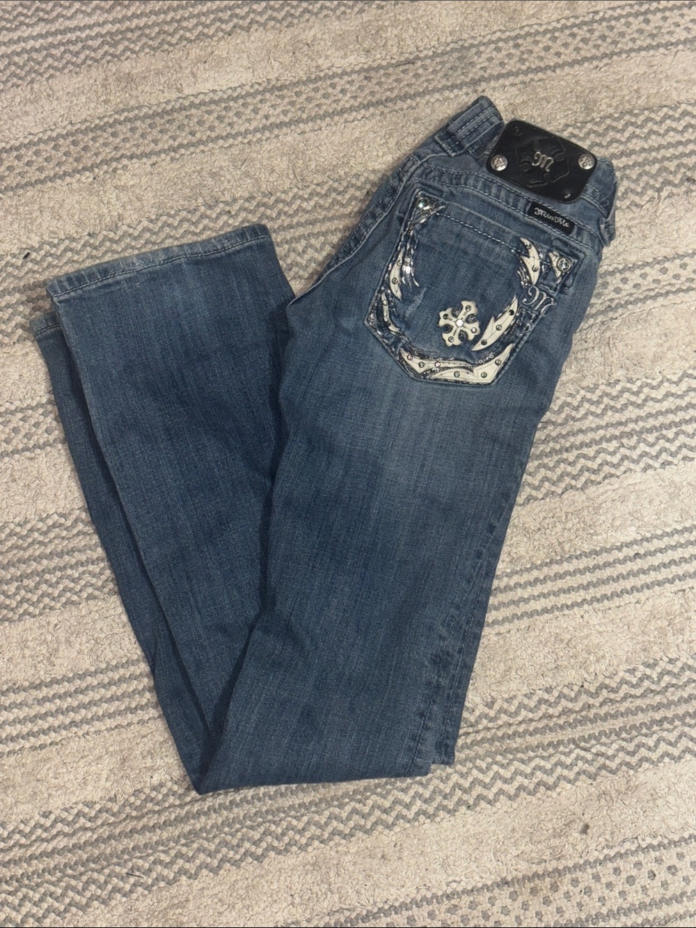 Miss Me Blue Embellished Bootcut Jeans size 26 jp6169b boot missing a button